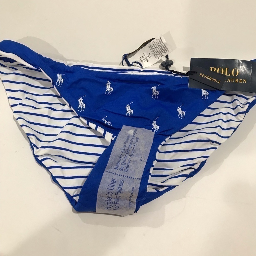 Polo Ralph Lauren reversible white blue striped bikini bottom NWT - Picture 2 of 4